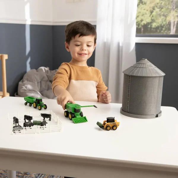 Manufacturer_ERTL Tractors | Implements<1/64 Big Farm 20-Piece Grain Bin Set with John Deere Combine, Tractor & Skid Steer