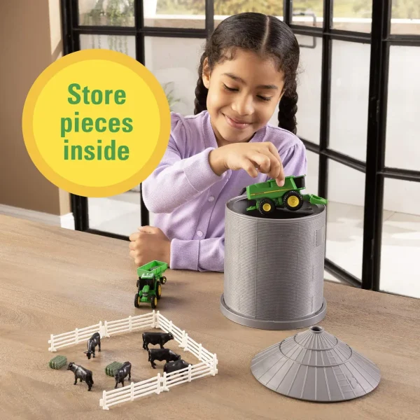 Manufacturer_ERTL Tractors | Implements<1/64 Big Farm 20-Piece Grain Bin Set with John Deere Combine, Tractor & Skid Steer