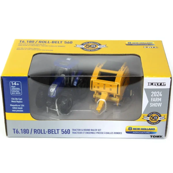 Manufacturer_ERTL Tractors | Implements<Chase Unit ~ 1/64 New Holland T6.180 w/ Roll-Belt 560 Round Baler & 6 Bales, 50 Years Round Baling, 2024 Farm Show