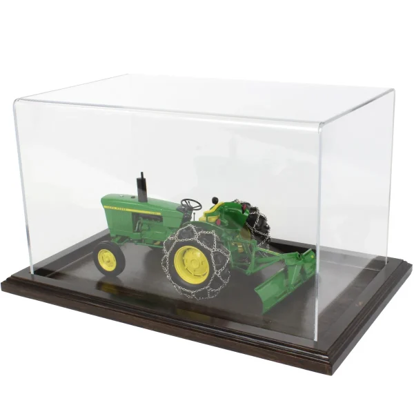 Outback Toys Tractors<Clear Acrylic Display Case with Dark Stained Wooden Base, 14in x 8.5in x 8in
