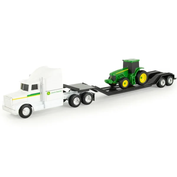 Manufacturer_ERTL Tractors<1/64 John Deere White Semi and Lowboy with Cab MFD Tractor Collect N Play Value Set