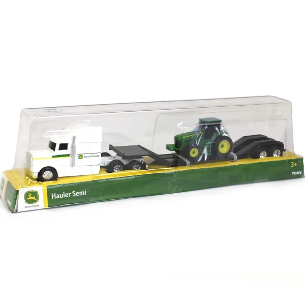 Manufacturer_ERTL Tractors<1/64 John Deere White Semi and Lowboy with Cab MFD Tractor Collect N Play Value Set