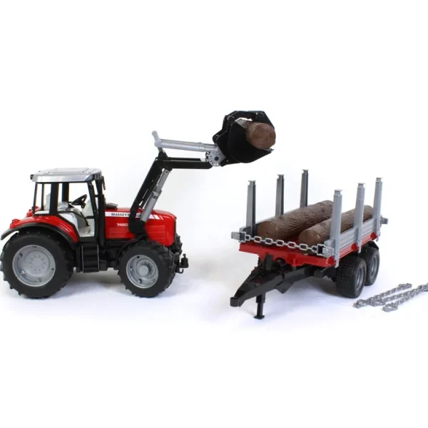 Manufacturer_Bruder Toys Tractors<1/16 Massey Ferguson 7480 with Front Loader and Timber Trailer