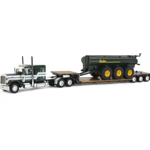 Manufacturer_DCP by First Gear Implements | Lowboys & Flatbeds<1/64 Metallic Green Husky Peterbilt 379 w/ Fontaine Renegade Lowboy & Husky Manure Spreader, DCP by First Gear