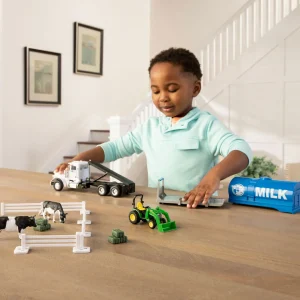Manufacturer_ERTL Implements | Preschool Playroom<1/32 Peterbilt "Switch N Load" Semi w/ John Deere Tractor, Cow, Fence Pieces & Hay Bales