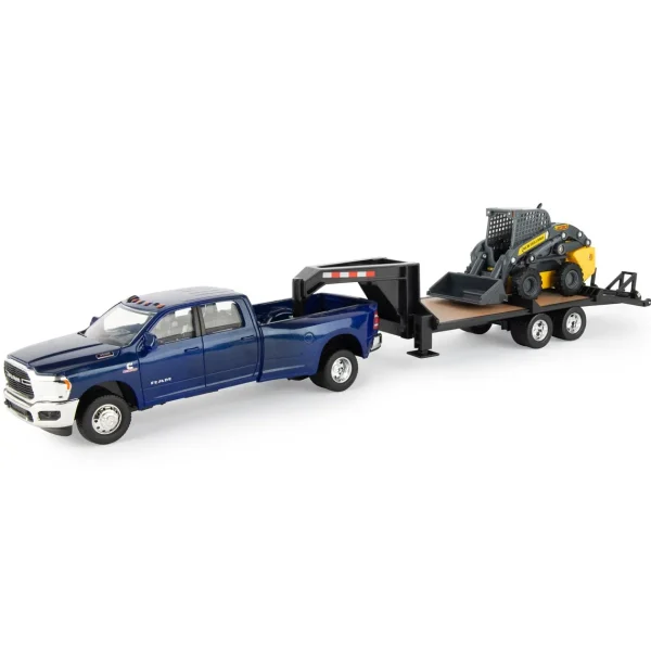 Manufacturer_ERTL Pickup Trucks<(B&D) 1/32 Ram 3500 Dually Quad Cab with Lowboy and New Holland L230 Skid Steer - No Box