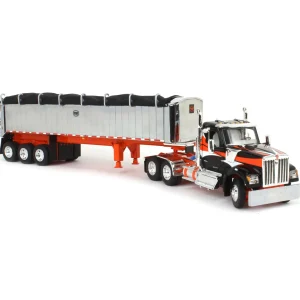 Manufacturer_DCP by First Gear Dump Trucks<1/64 Black & Orange Kenworth W990 with Chrome MAC Coal End Dump Trailer, DCP by First Gear