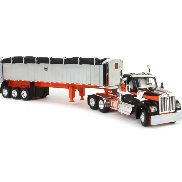 Manufacturer_DCP by First Gear Dump Trucks<1/64 Black & Orange Kenworth W990 with Chrome MAC Coal End Dump Trailer, DCP by First Gear