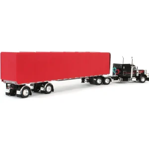 Manufacturer_DCP by First Gear Lowboys & Flatbeds<1/64 Black & Red Peterbilt 379 63in Flattop Sleeper with 53ft Utility Roll Tarp Trailer, DCP by First Gear