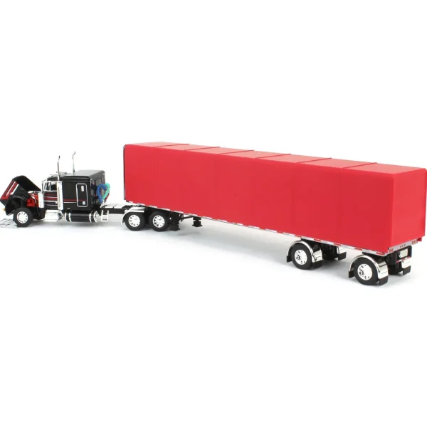 Manufacturer_DCP by First Gear Lowboys & Flatbeds<1/64 Black & Red Peterbilt 379 63in Flattop Sleeper with 53ft Utility Roll Tarp Trailer, DCP by First Gear