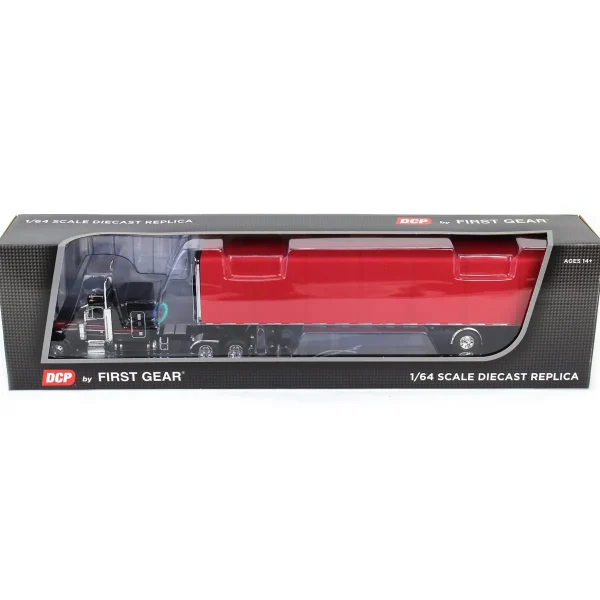 Manufacturer_DCP by First Gear Lowboys & Flatbeds<1/64 Black & Red Peterbilt 379 63in Flattop Sleeper with 53ft Utility Roll Tarp Trailer, DCP by First Gear