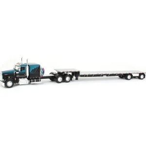 Manufacturer_DCP by First Gear Lowboys & Flatbeds<1/64 Black & Teal Kenworth W900L Long Frame with Transcraft Stepdeck Trailer, DCP by First Gear
