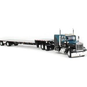 Manufacturer_DCP by First Gear Lowboys & Flatbeds<1/64 Black & Teal Kenworth W900L Long Frame with Transcraft Stepdeck Trailer, DCP by First Gear