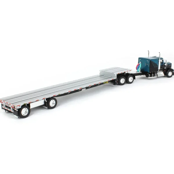 Manufacturer_DCP by First Gear Lowboys & Flatbeds<1/64 Black & Teal Kenworth W900L Long Frame with Transcraft Stepdeck Trailer, DCP by First Gear