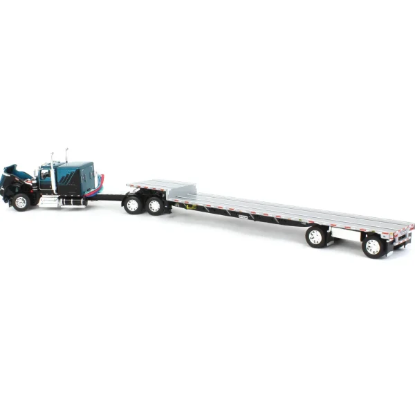 Manufacturer_DCP by First Gear Lowboys & Flatbeds<1/64 Black & Teal Kenworth W900L Long Frame with Transcraft Stepdeck Trailer, DCP by First Gear