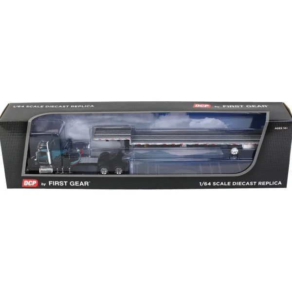 Manufacturer_DCP by First Gear Lowboys & Flatbeds<1/64 Black & Teal Kenworth W900L Long Frame with Transcraft Stepdeck Trailer, DCP by First Gear