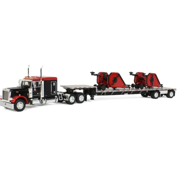 Manufacturer_DCP by First Gear Implements<1/64 Black Bush Hog Peterbilt 379 63" Flattop Sleeper w/ Transcraft Deck Trailer & 2 Bush Hog Wing Mowers