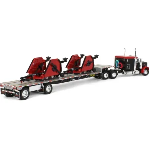 Manufacturer_DCP by First Gear Implements<1/64 Black Bush Hog Peterbilt 379 63" Flattop Sleeper w/ Transcraft Deck Trailer & 2 Bush Hog Wing Mowers