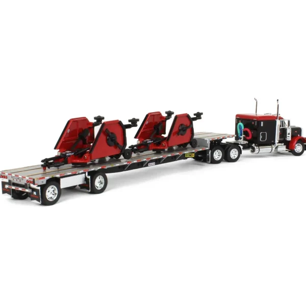 Manufacturer_DCP by First Gear Implements<1/64 Black Bush Hog Peterbilt 379 63" Flattop Sleeper w/ Transcraft Deck Trailer & 2 Bush Hog Wing Mowers