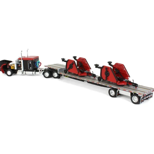 Manufacturer_DCP by First Gear Implements<1/64 Black Bush Hog Peterbilt 379 63" Flattop Sleeper w/ Transcraft Deck Trailer & 2 Bush Hog Wing Mowers