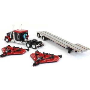 Manufacturer_DCP by First Gear Implements<1/64 Black Bush Hog Peterbilt 379 63" Flattop Sleeper w/ Transcraft Deck Trailer & 2 Bush Hog Wing Mowers