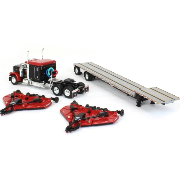 Manufacturer_DCP by First Gear Implements<1/64 Black Bush Hog Peterbilt 379 63" Flattop Sleeper w/ Transcraft Deck Trailer & 2 Bush Hog Wing Mowers