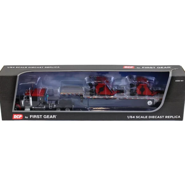 Manufacturer_DCP by First Gear Implements<1/64 Black Bush Hog Peterbilt 379 63" Flattop Sleeper w/ Transcraft Deck Trailer & 2 Bush Hog Wing Mowers