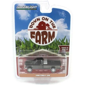 Manufacturer_Greenlight Collectibles Pickup Trucks<Black Chrome Super Chase ~ 1/64 1990 Ford F-250 with Tool Box, Raven Black & Medium Silver Metallic Combination Two-Tone, Down on the Farm Series 10