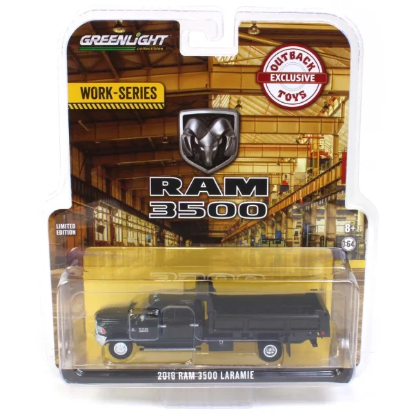 Manufacturer_Greenlight Collectibles Dump Trucks<1/64 Black Crystal 2018 Ram 3500 Dually with Black Dump Bed, Outback Toys Exclusive