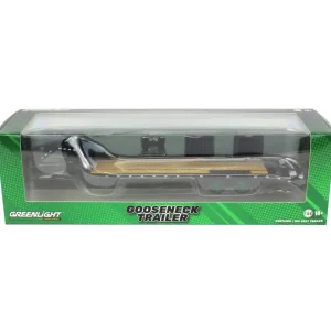 Manufacturer_Greenlight Collectibles Lowboys & Flatbeds<1/64 Black Gooseneck Trailer with Red & White Conspicuity Stripes - Green Machine