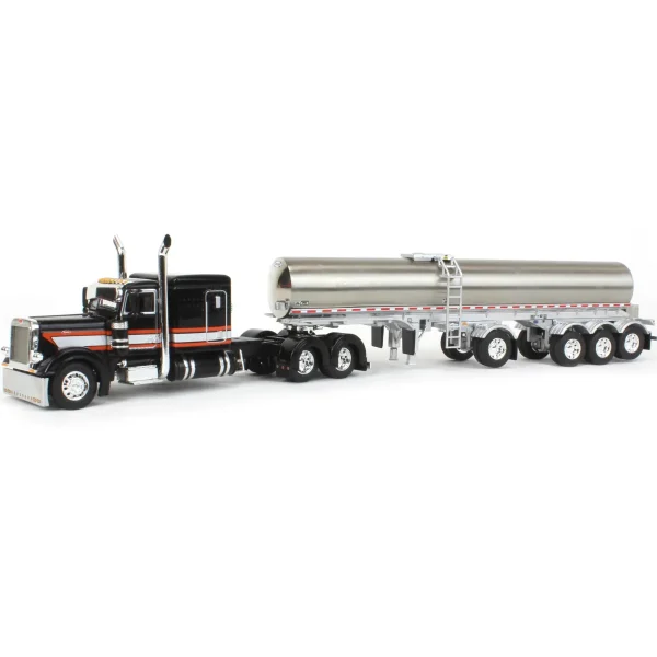 Manufacturer_DCP by First Gear Tanker Trucks<1/64 Black, Orange & White Peterbilt 379 60in Sleeper with Quad-Axle Walker Milk Tanker, DCP by First Gear