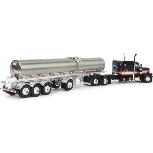Manufacturer_DCP by First Gear Tanker Trucks<1/64 Black, Orange & White Peterbilt 379 60in Sleeper with Quad-Axle Walker Milk Tanker, DCP by First Gear