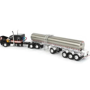 Manufacturer_DCP by First Gear Tanker Trucks<1/64 Black, Orange & White Peterbilt 379 60in Sleeper with Quad-Axle Walker Milk Tanker, DCP by First Gear