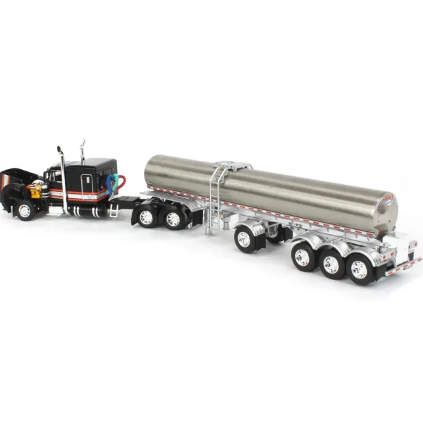 Manufacturer_DCP by First Gear Tanker Trucks<1/64 Black, Orange & White Peterbilt 379 60in Sleeper with Quad-Axle Walker Milk Tanker, DCP by First Gear