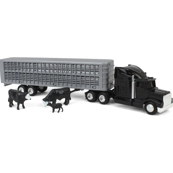 Manufacturer_ERTL Agricultural Trucks<1/64 Black Semi Truck with Cattle Trailer and Cattle by ERTL
