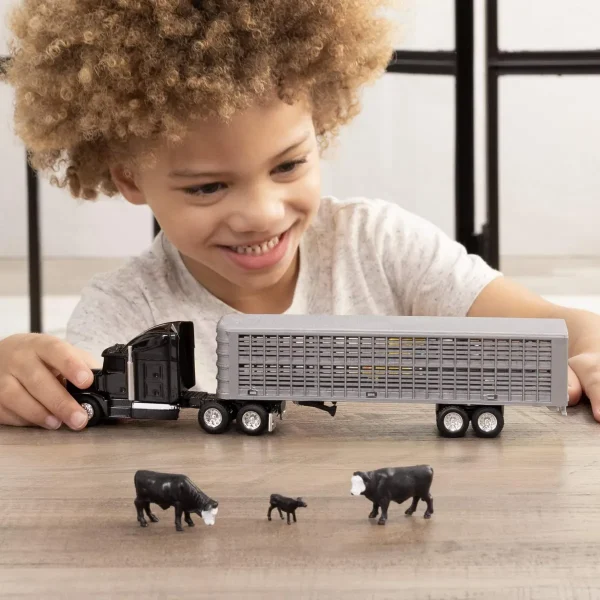 Manufacturer_ERTL Agricultural Trucks<1/64 Black Semi Truck with Cattle Trailer and Cattle by ERTL