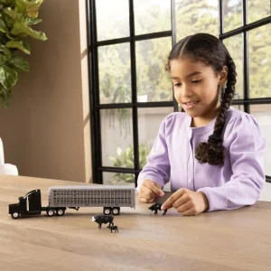 Manufacturer_ERTL Agricultural Trucks<1/64 Black Semi Truck with Cattle Trailer and Cattle by ERTL