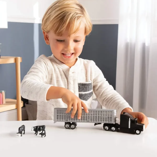 Manufacturer_ERTL Agricultural Trucks<1/64 Black Semi Truck with Cattle Trailer and Cattle by ERTL