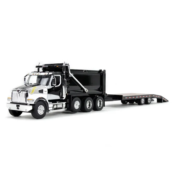 Manufacturer_DCP by First Gear Dump Trucks | Lowboys & Flatbeds<1/64 Black Western Star 49X with Ox Bodies Dump & Beaver Tail Trailer, DCP by First Gear