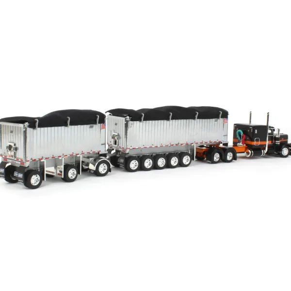 Manufacturer_DCP by First Gear Dump Trucks<1/64 Black/Orange/Chrome Peterbilt 389 w/ Chrome East Genesis II End Dump Trailers, DCP by First Gear