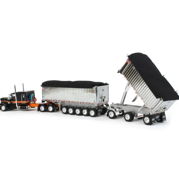 Manufacturer_DCP by First Gear Dump Trucks<1/64 Black/Orange/Chrome Peterbilt 389 w/ Chrome East Genesis II End Dump Trailers, DCP by First Gear