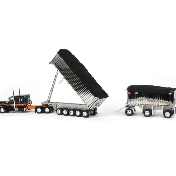 Manufacturer_DCP by First Gear Dump Trucks<1/64 Black/Orange/Chrome Peterbilt 389 w/ Chrome East Genesis II End Dump Trailers, DCP by First Gear