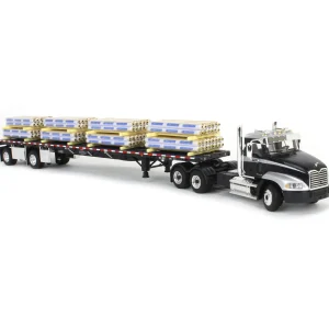 Manufacturer_DCP by First Gear Lowboys & Flatbeds<1/64 Black/Silver Mack Pinnacle with 53ft Wilson Roadbrute Trailer & Pallet Load, DCP by First Gear