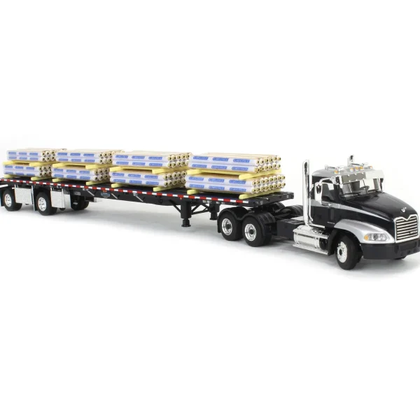 Manufacturer_DCP by First Gear Lowboys & Flatbeds<1/64 Black/Silver Mack Pinnacle with 53ft Wilson Roadbrute Trailer & Pallet Load, DCP by First Gear