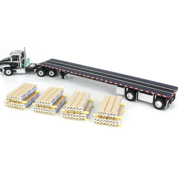 Manufacturer_DCP by First Gear Lowboys & Flatbeds<1/64 Black/Silver Mack Pinnacle with 53ft Wilson Roadbrute Trailer & Pallet Load, DCP by First Gear