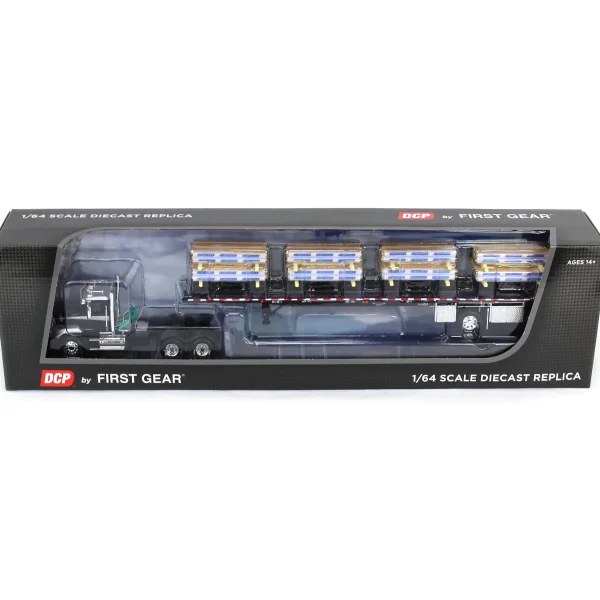 Manufacturer_DCP by First Gear Lowboys & Flatbeds<1/64 Black/Silver Mack Pinnacle with 53ft Wilson Roadbrute Trailer & Pallet Load, DCP by First Gear
