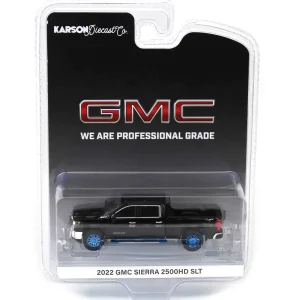 Manufacturer_Greenlight Collectibles Pickup Trucks<Blue Chrome Chase ~ 1/64 2022 GMC Sierra 2500HD SLT, Ebony Twilight Metallic, Karson Diecast Exclusive