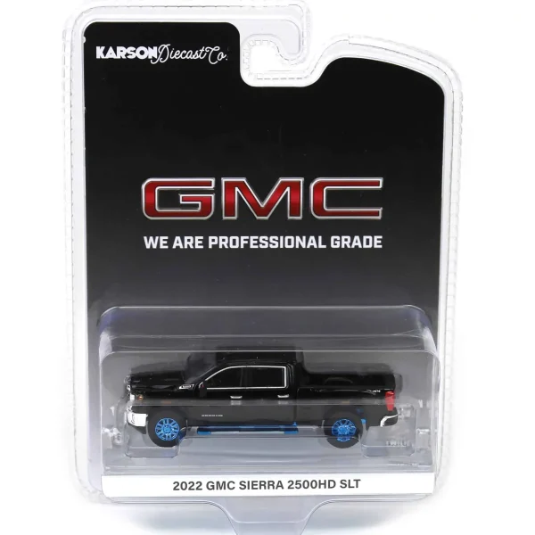 Manufacturer_Greenlight Collectibles Pickup Trucks<Blue Chrome Chase ~ 1/64 2022 GMC Sierra 2500HD SLT, Ebony Twilight Metallic, Karson Diecast Exclusive