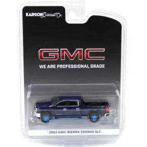 Manufacturer_Greenlight Collectibles Pickup Trucks<Blue Chrome Chase ~ 1/64 2022 GMC Sierra 2500HD SLT, Pacific Blue, Karson Diecast Exclusive