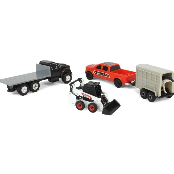 Manufacturer_ERTL Loaders | Pickup Trucks<1/64 Bobcat 5 Piece Construction Set with Rollback, Livestock Trailer, Cow & More!